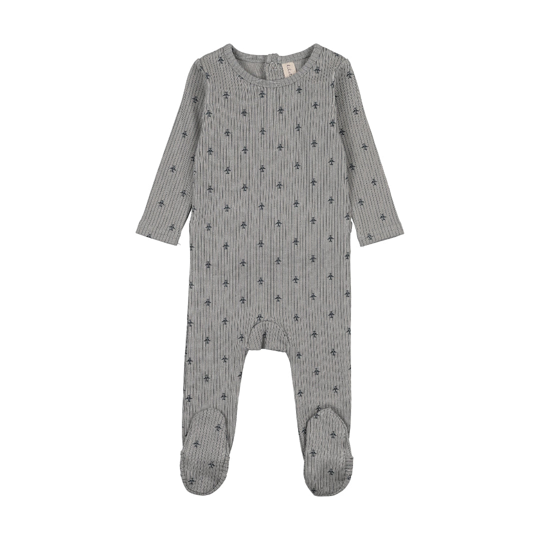 Lilette Light Blue/Off Navy Striped Planes Footie