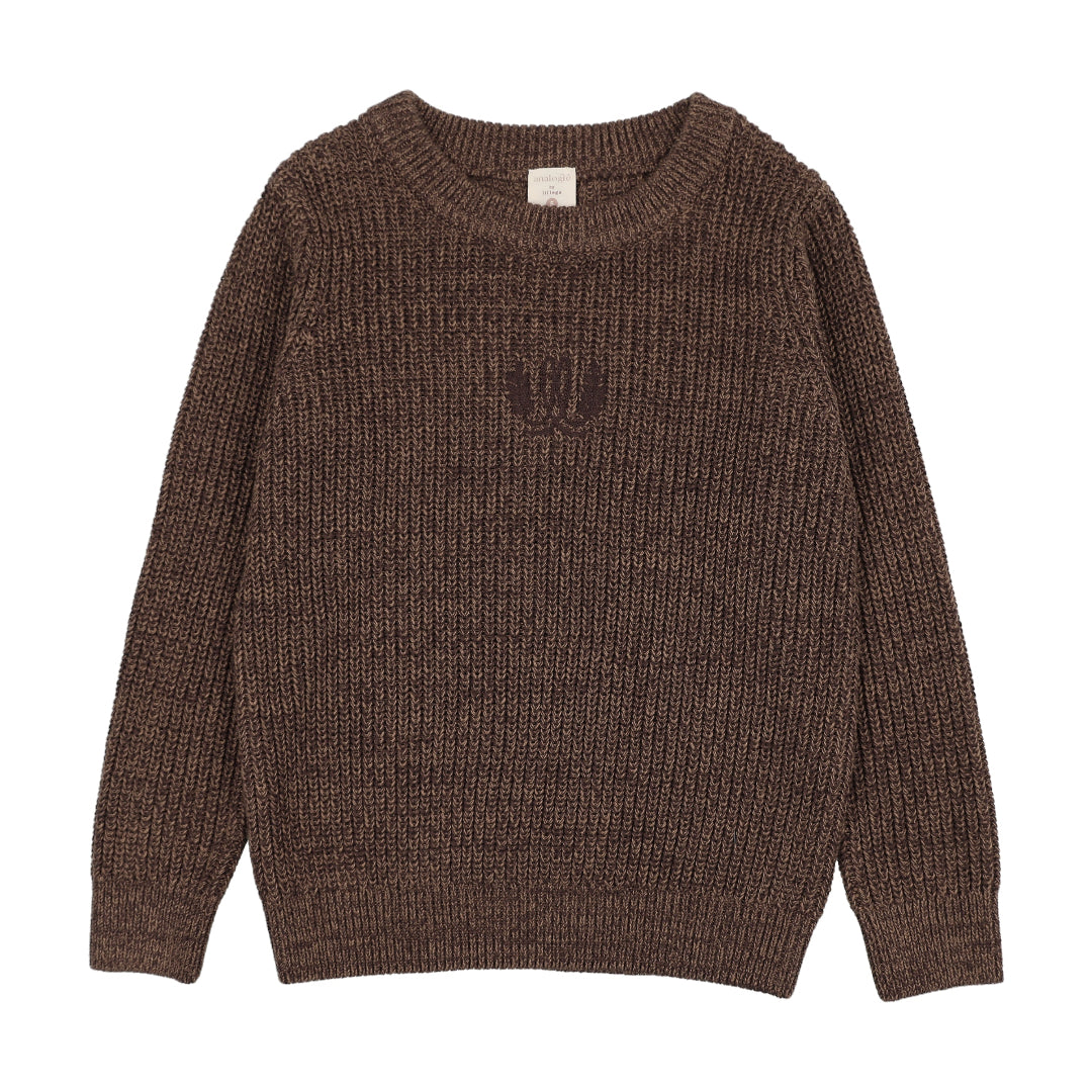 Chocolate Brown Marled Boys Crew Neck