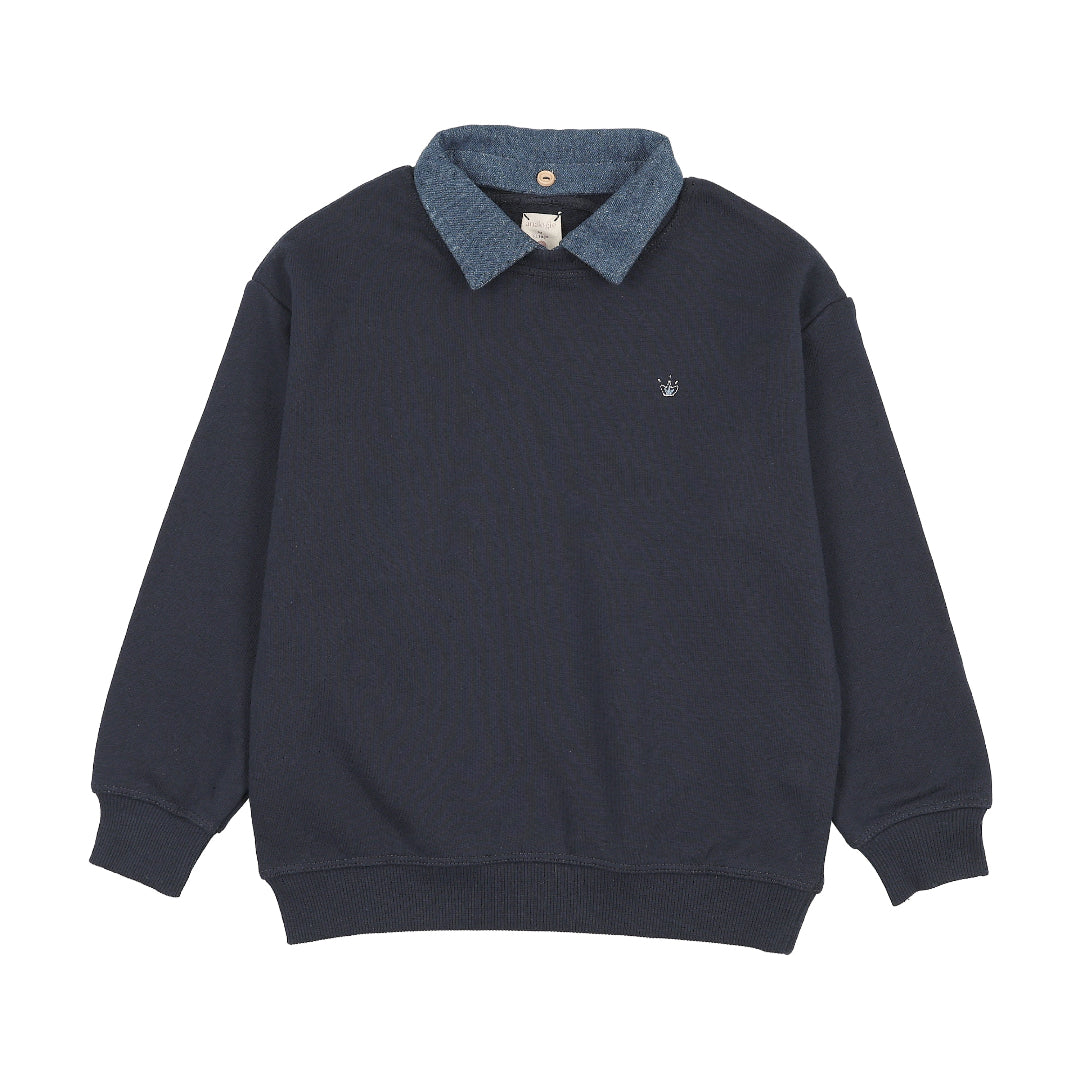 Navy Sweet Campaign Denim Removeable Collar Sweatshirt