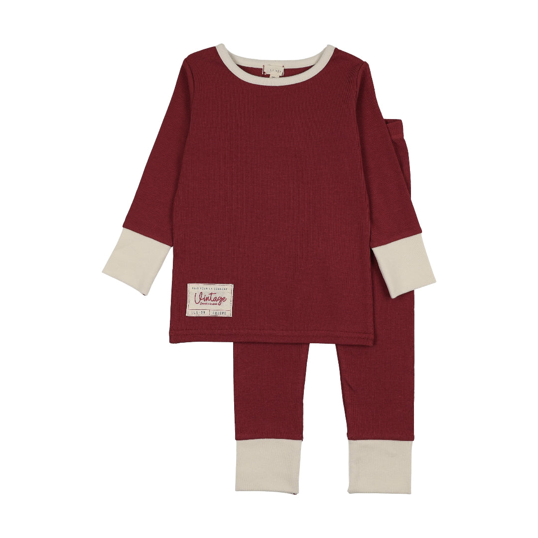 Vintage Red Color Block Lounge Set
