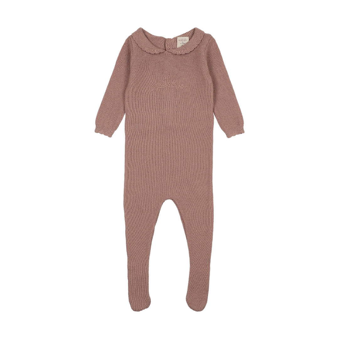 Dried Rose Knit Embroidered Footie