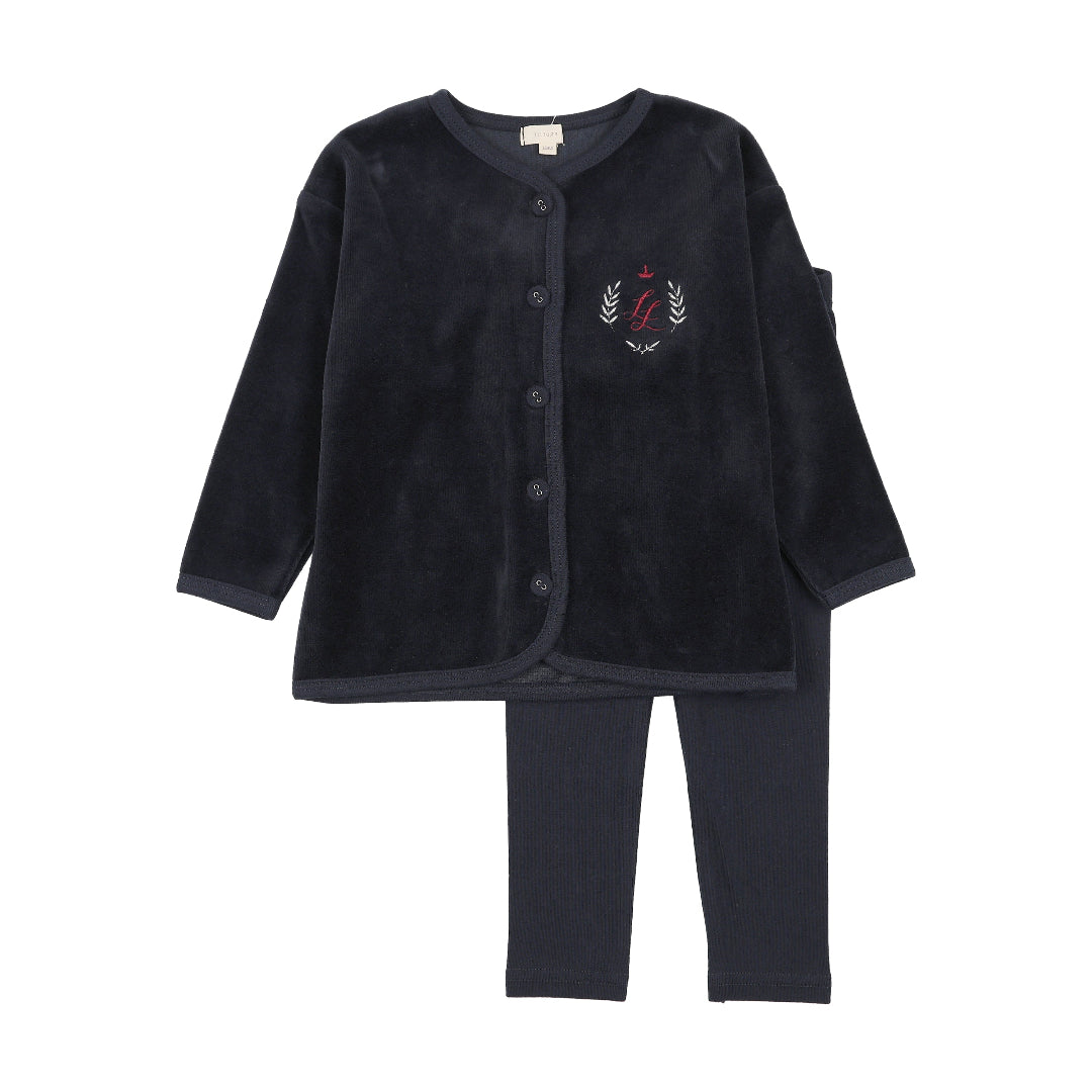 Navy Velour Crest Lounge Set