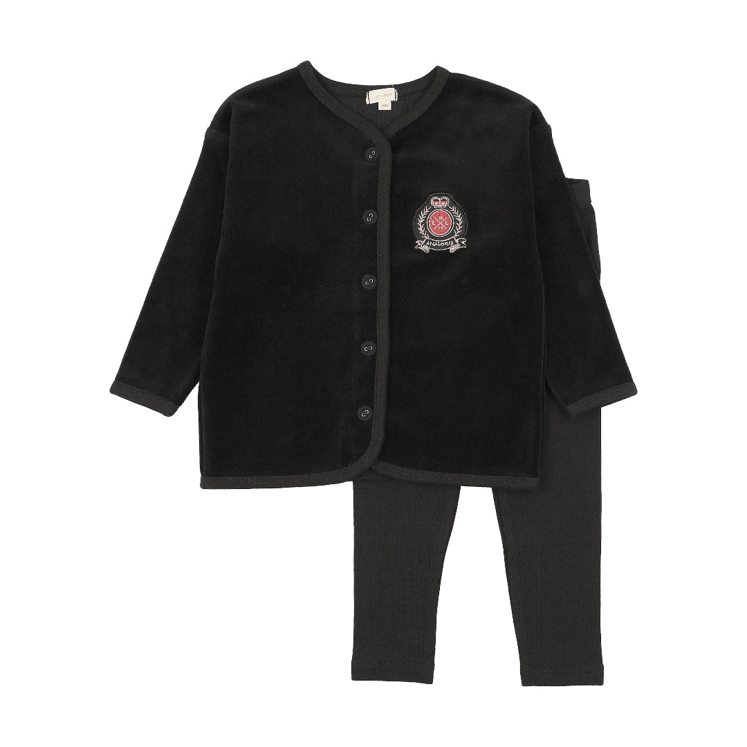 Black Velour Crest Lounge Set