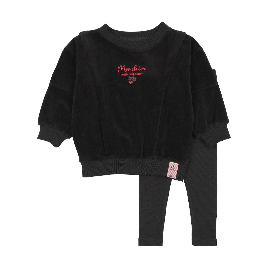 Black Velour Girls Sweatshirt Set