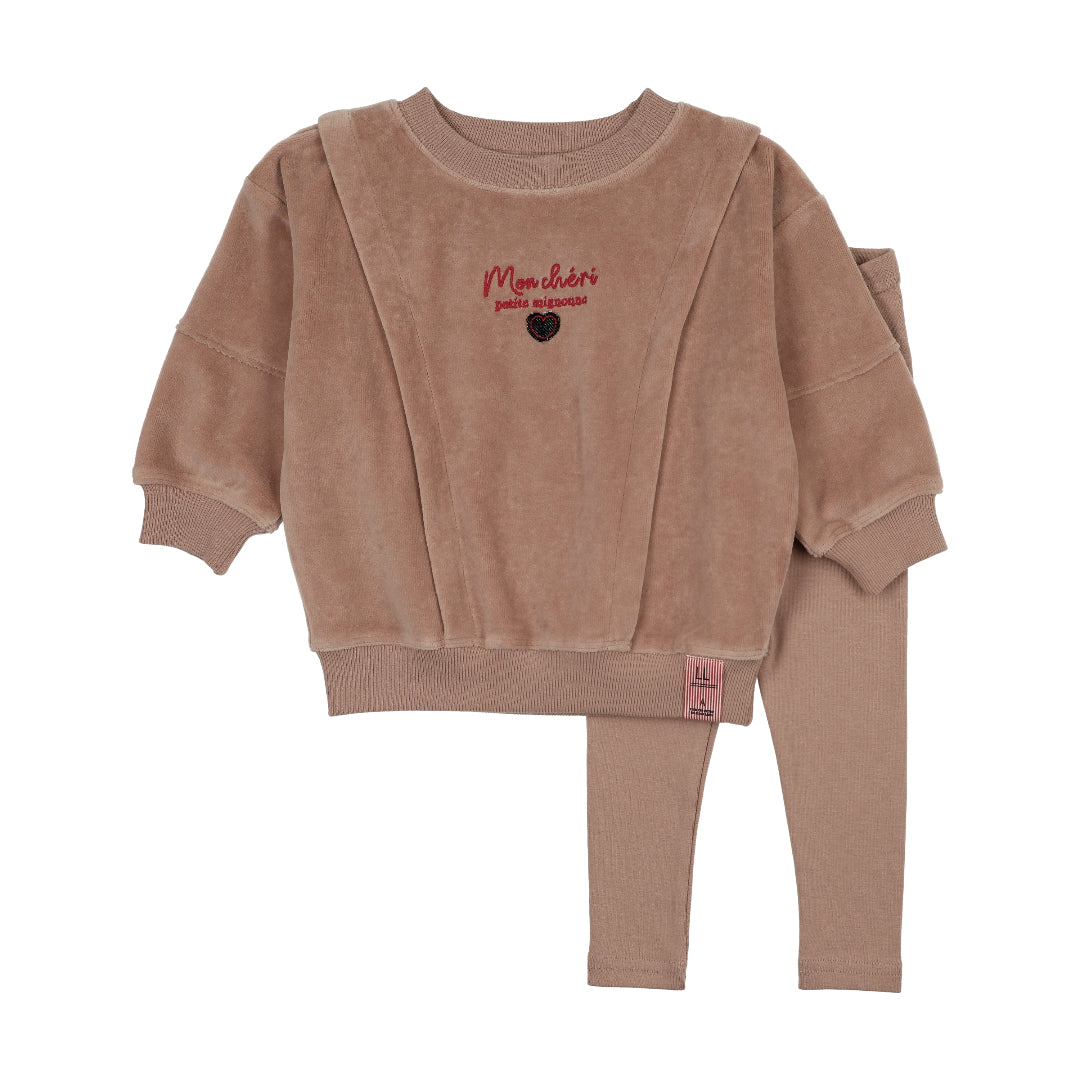 Dried Rose Velour Girls Sweatshirt Set