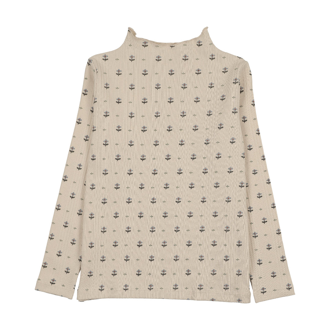 Cream Grid Floral Funnel Neck