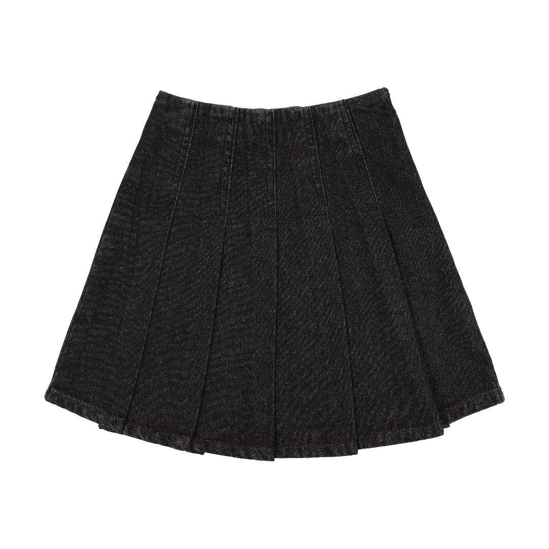 Black Pleated Denim Skirt