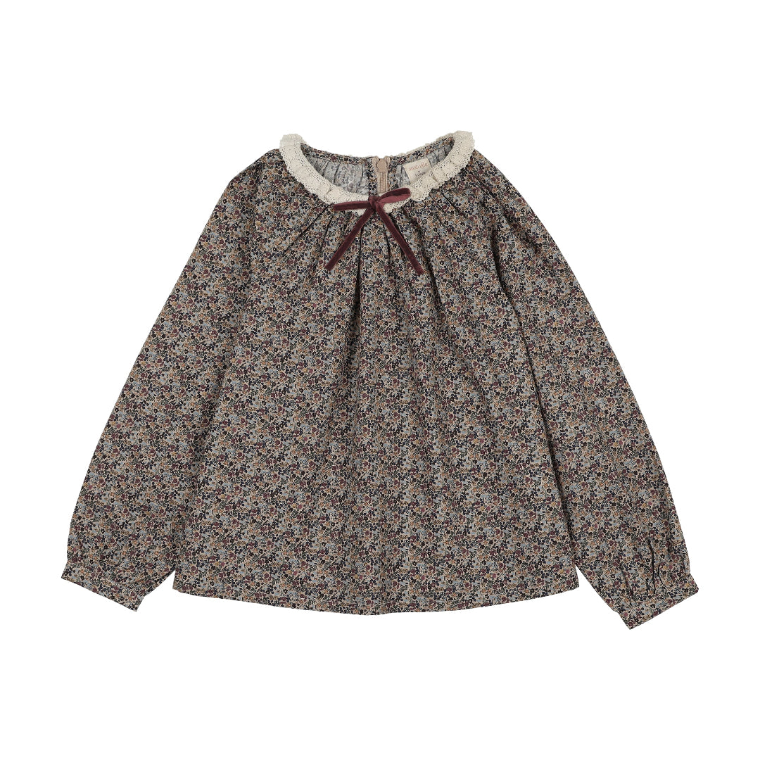 Oxford Tan Print Home Garden Lace Trim Collared Blouse