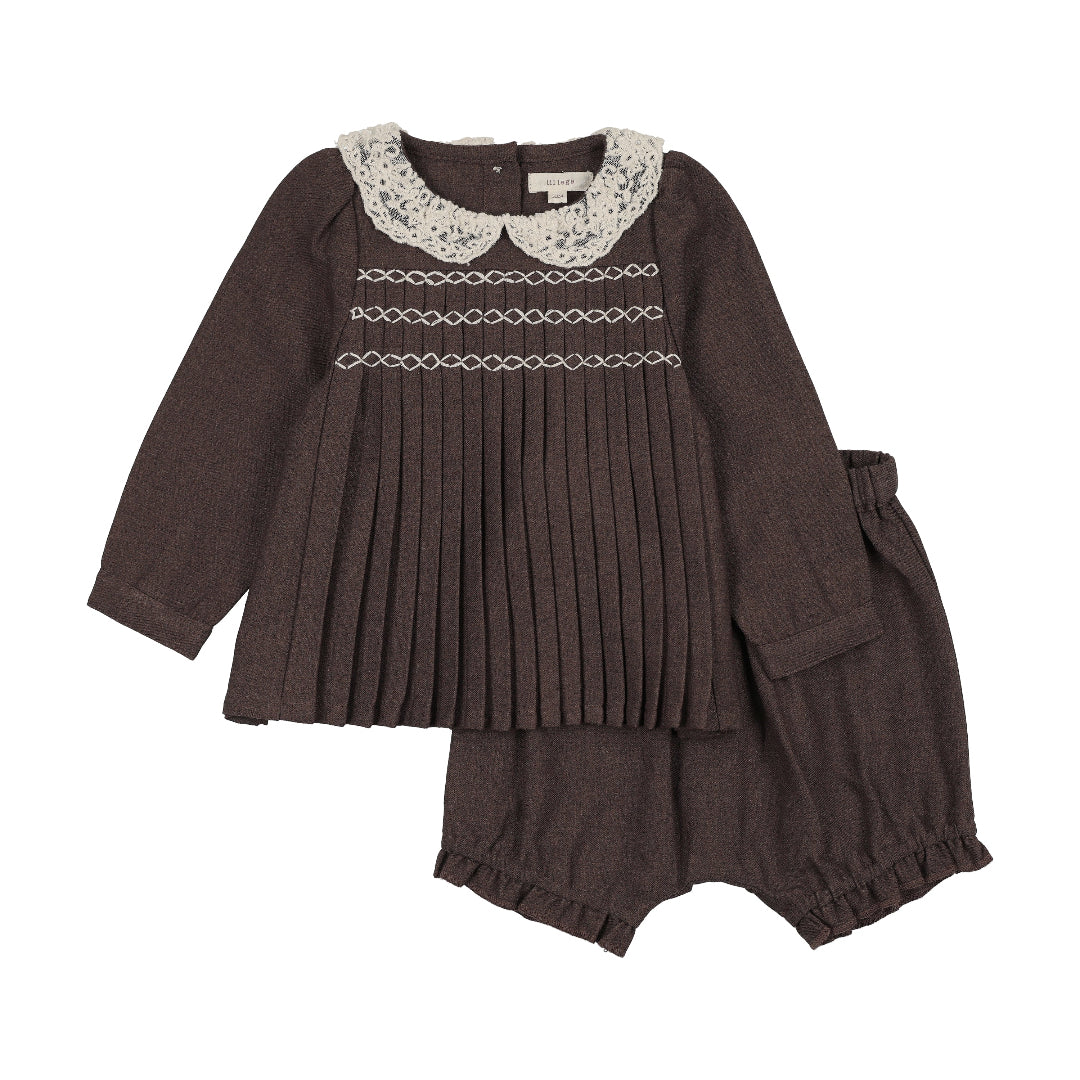 Misty Oat Heather Pleated Girls Set
