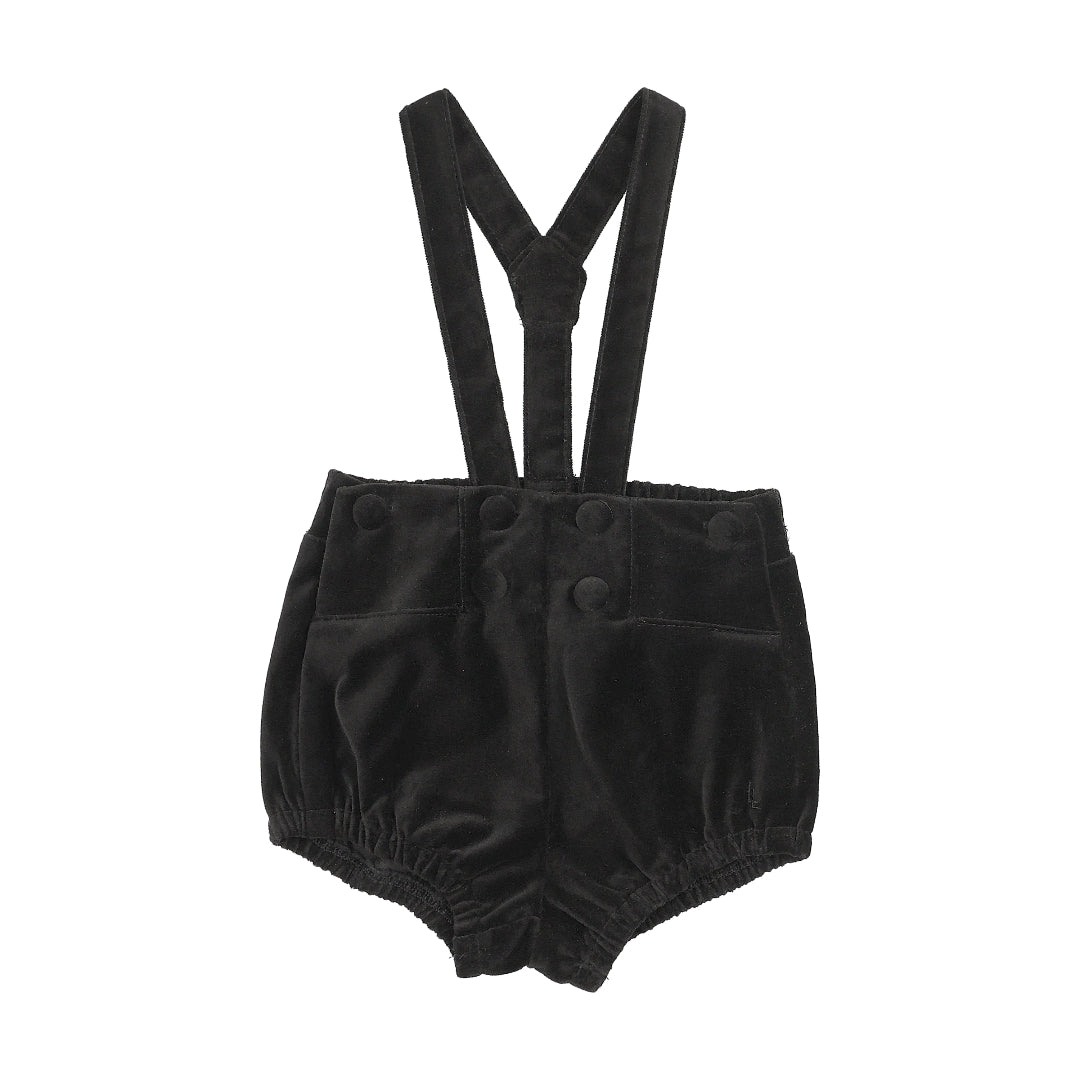 Black Velvet Gathered Suspender Shorts