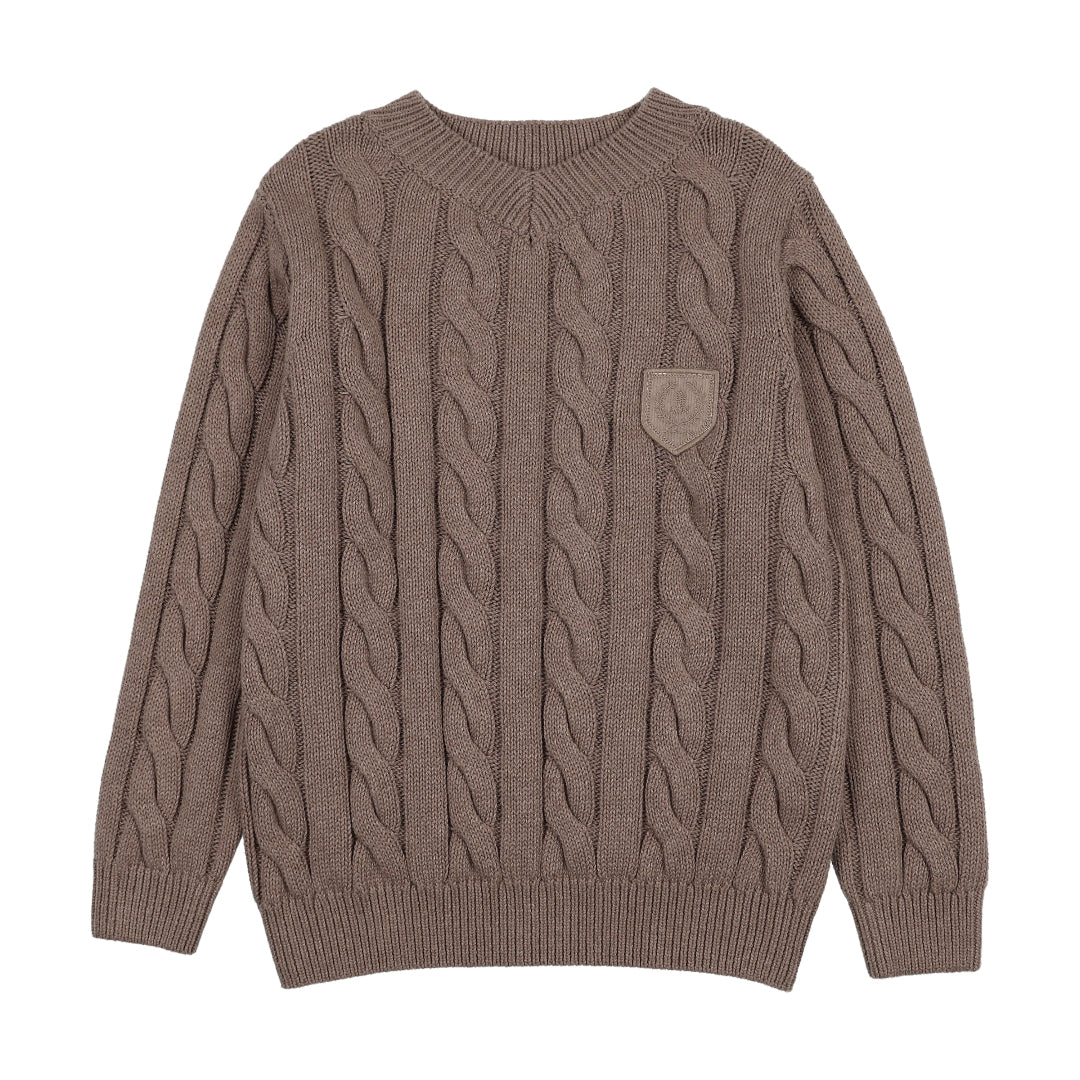 Misty Oat Heather Chunky V Neck Sweater