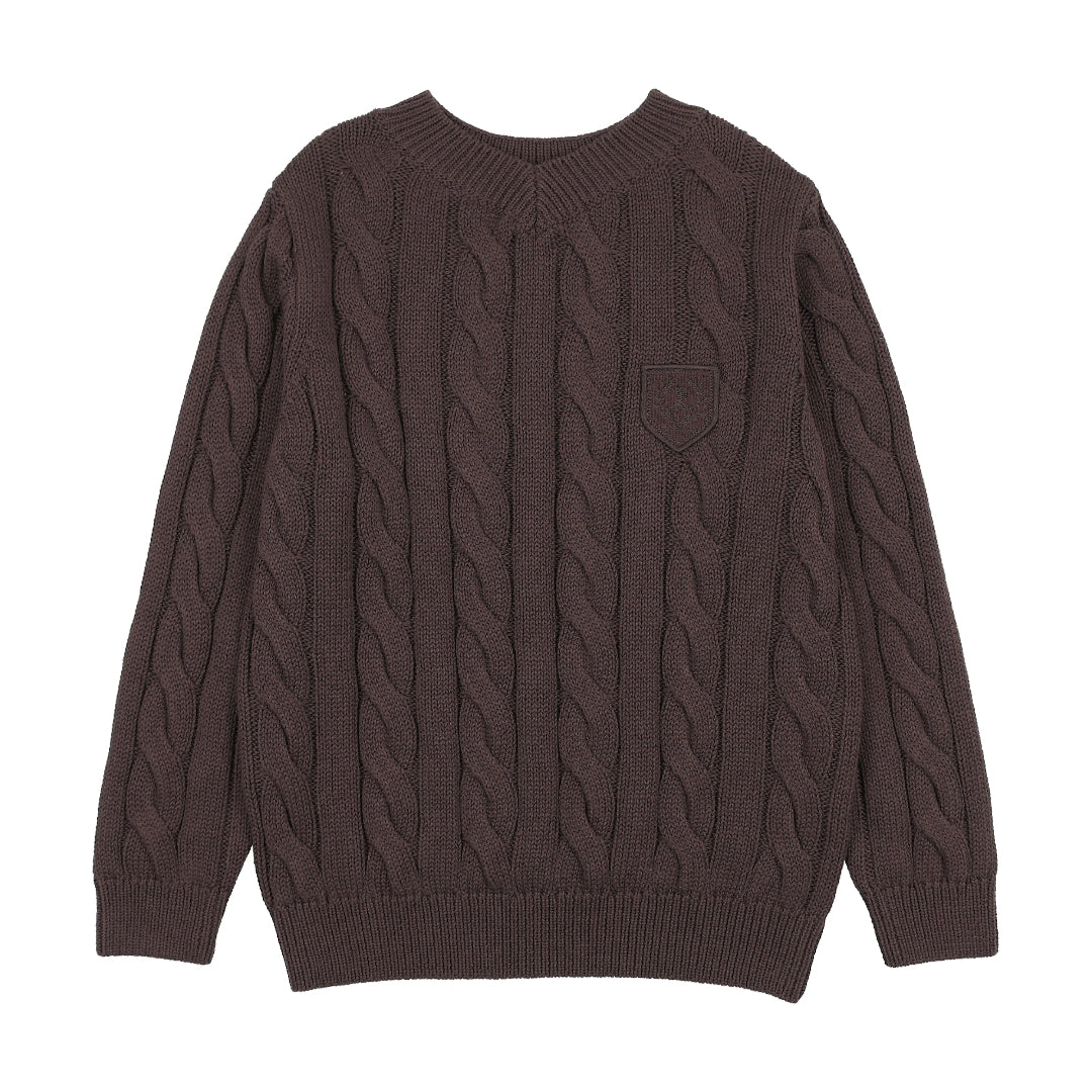 Chocolate Brown Chunky V Neck Sweater