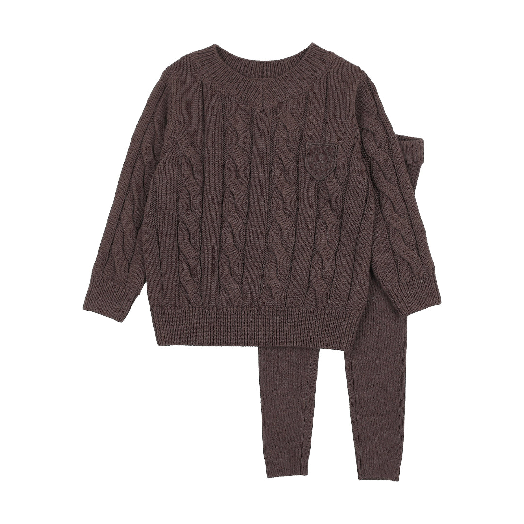Chocolate Brown Chunky Cable Knit Toddler Set