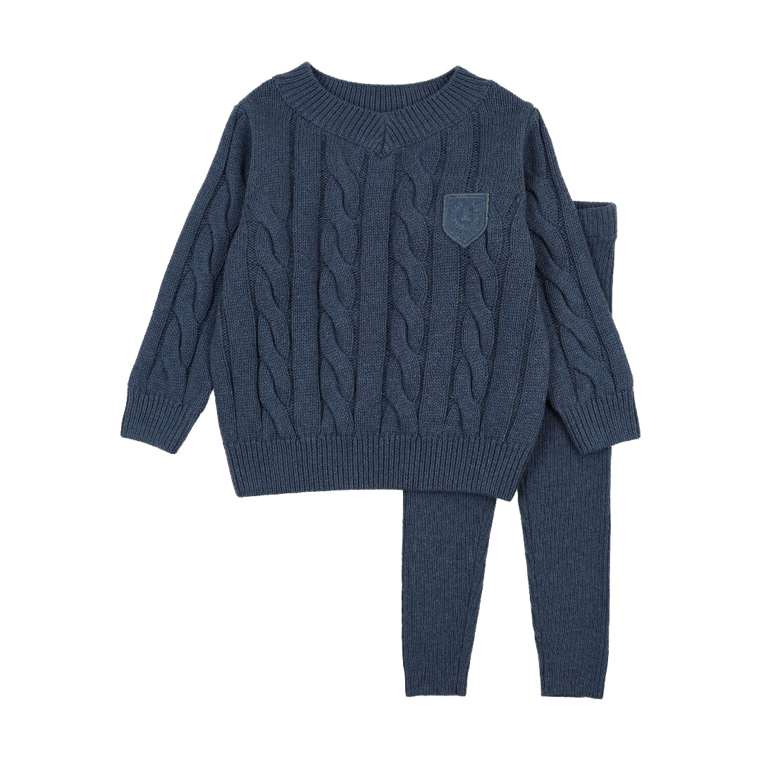 Vintage Blue Heather Chunky Cable Knit Toddler Set