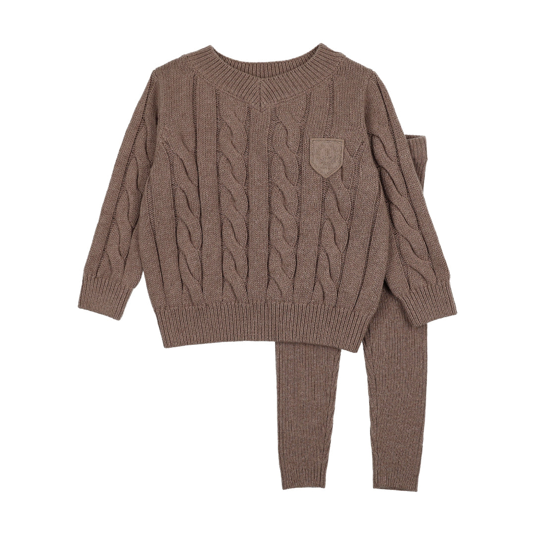Misty Oat Heather Chunky Cable Knit Toddler Set