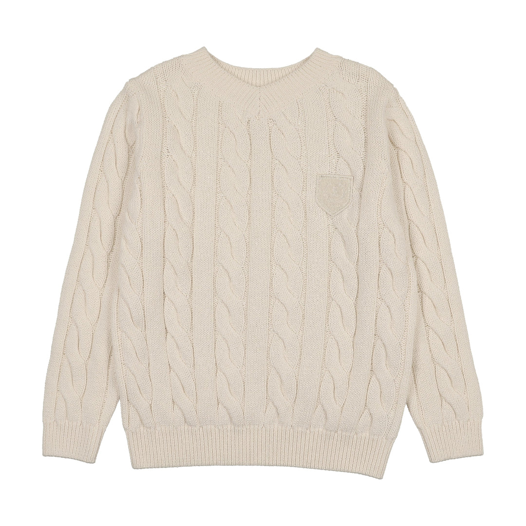Cream Chunky V Neck Sweater