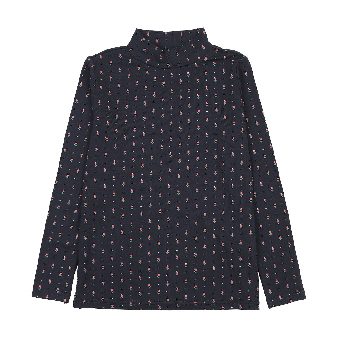 Navy Print Sweet Campaign Printed Mock neck