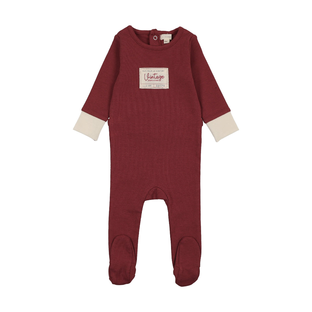 Vintage Red Color Block Footie