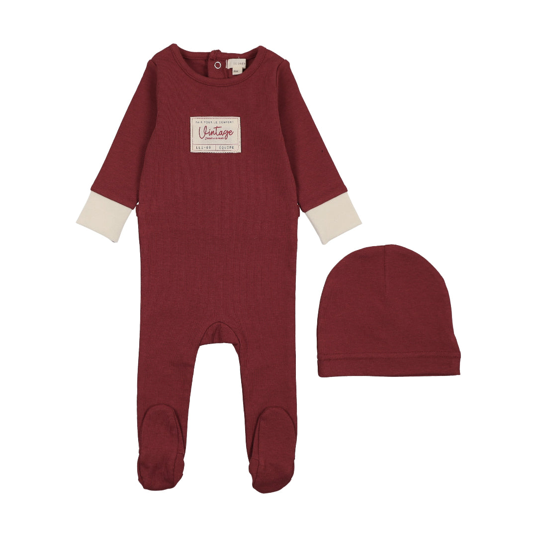 Vintage Red Color Block Footie Set
