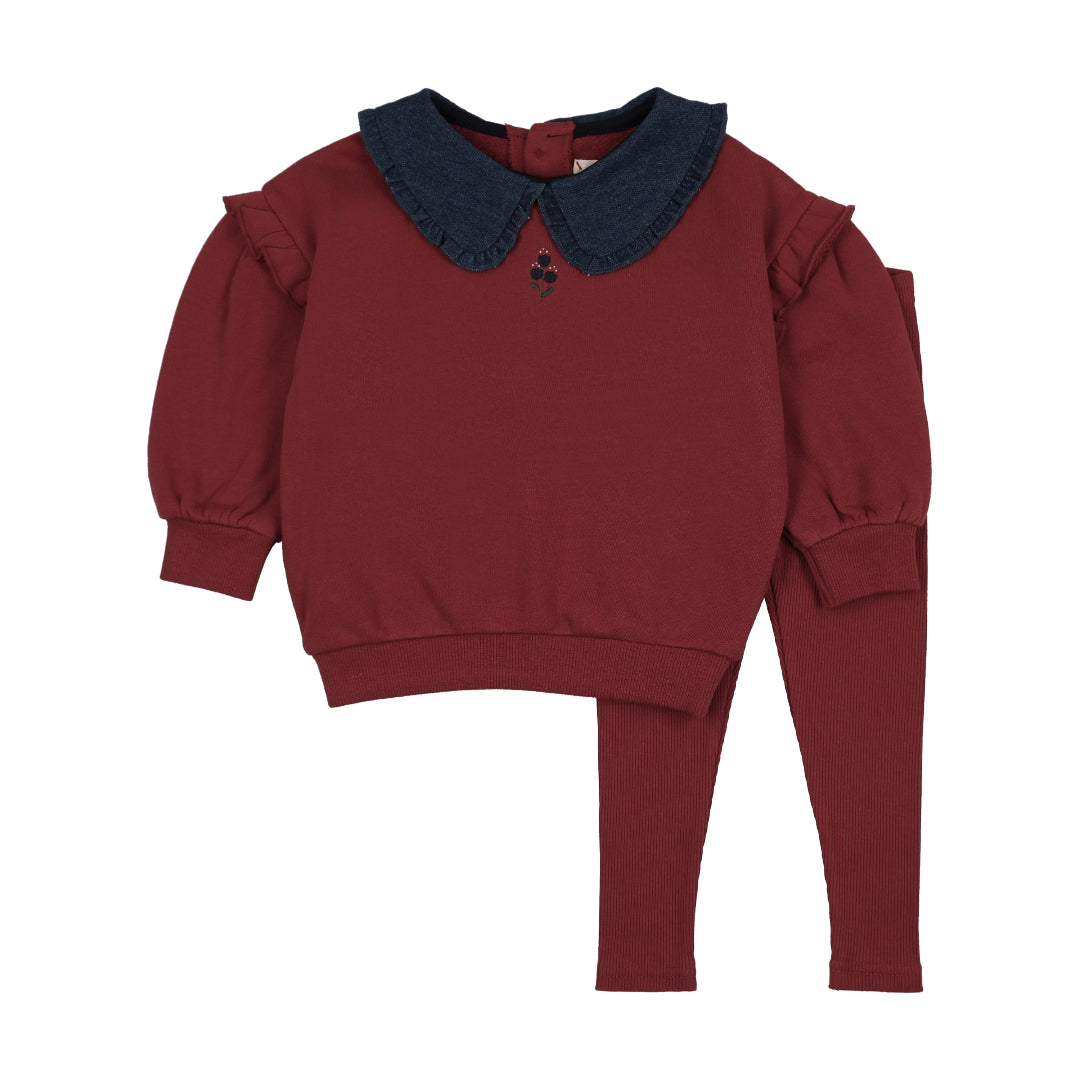 Vintage Red Sweet Campaign Toddler Ruffle Sweatshirt Set