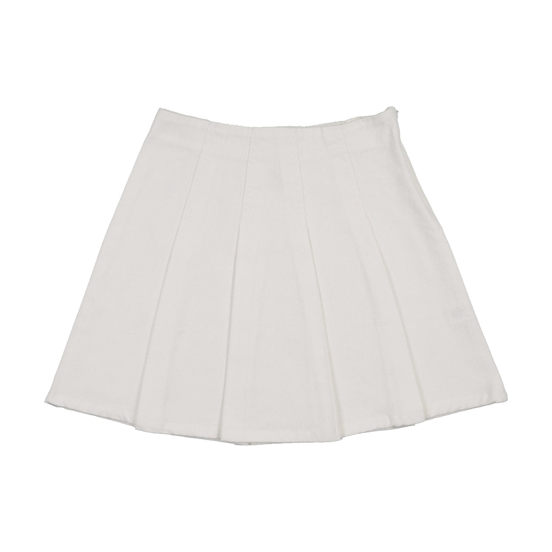 White Denim Pleated Denim Skirt