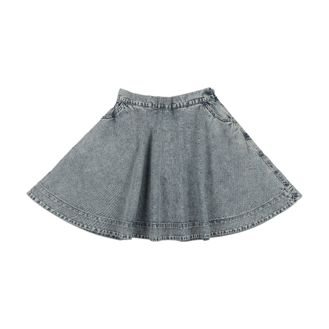 Stone Wash Denim Flared Skirt