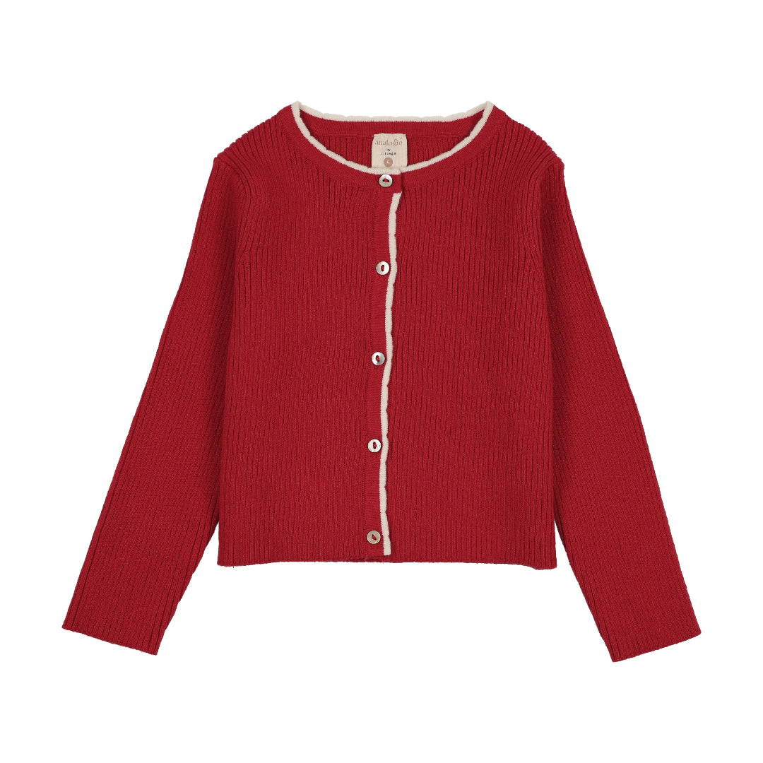 Red Scallop Ribbed Cardigan