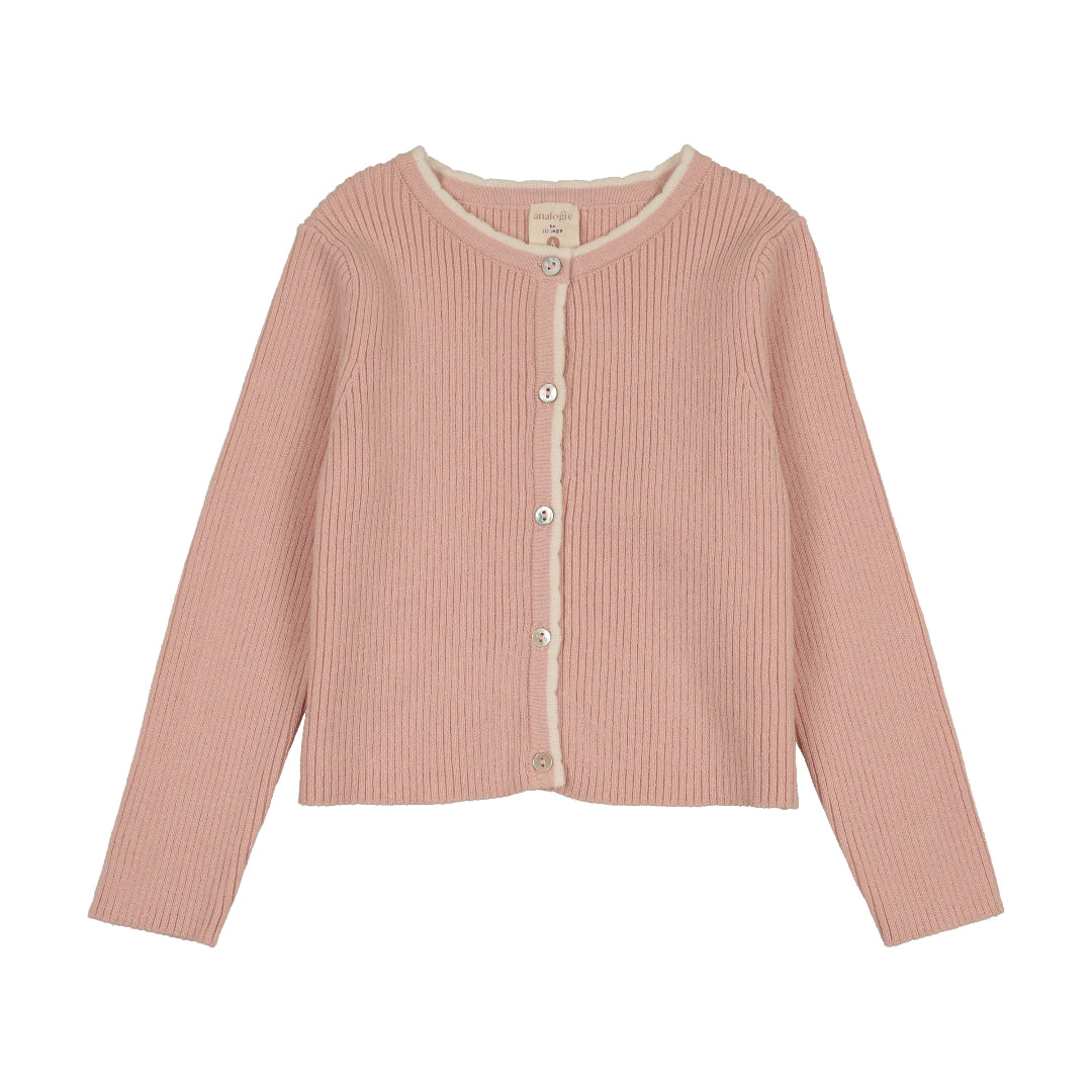 Bud Pink Scallop Ribbed Cardigan