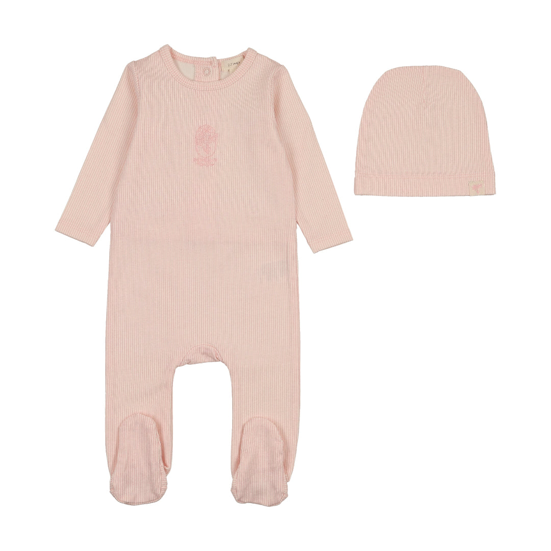 Pink Sailor Stripe Footie Set
