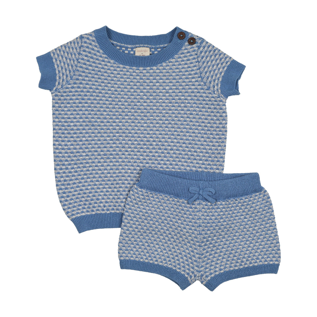 Fresh Blue Multi Knit Crewneck Set