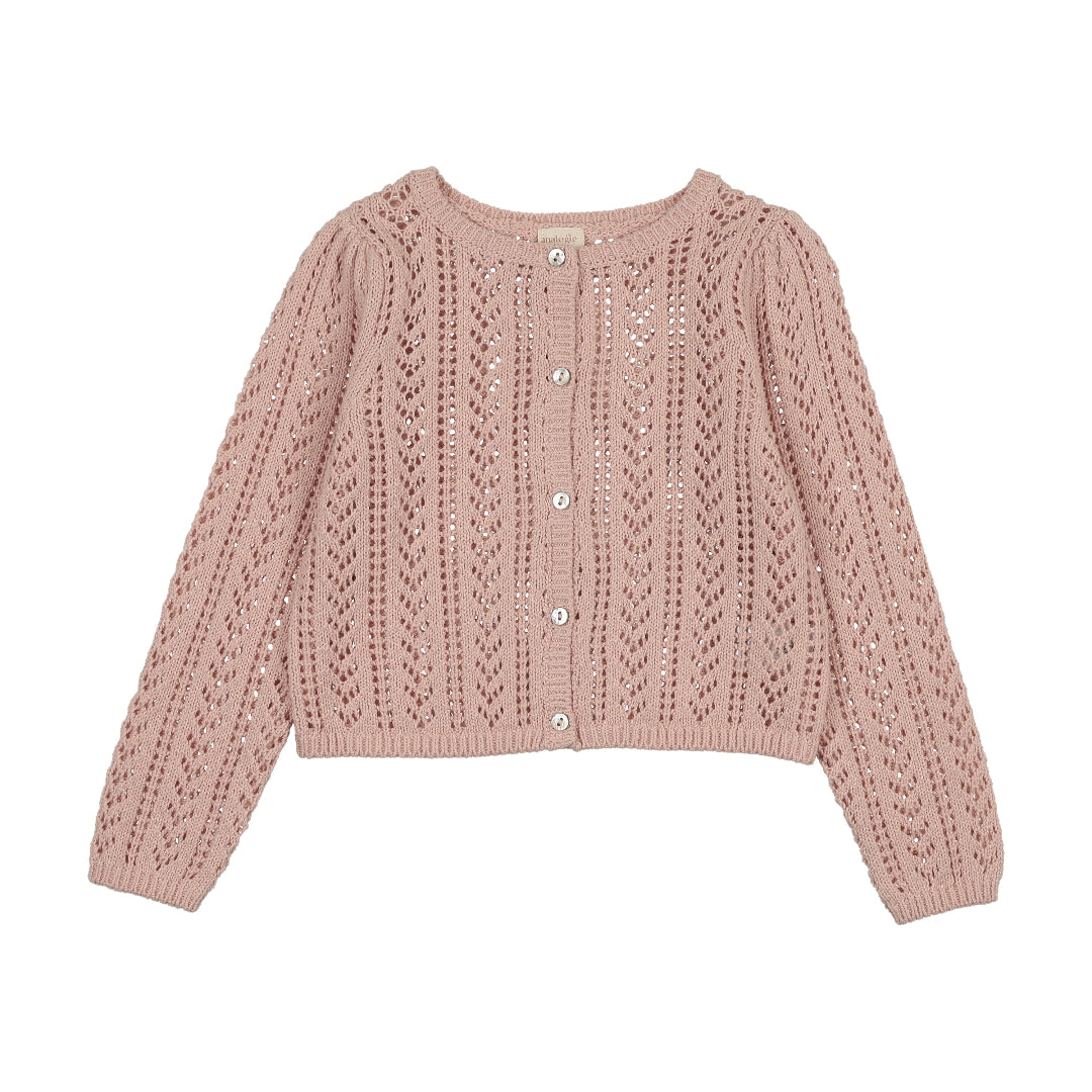 Bud Pink Girls Pointelle Cardigan
