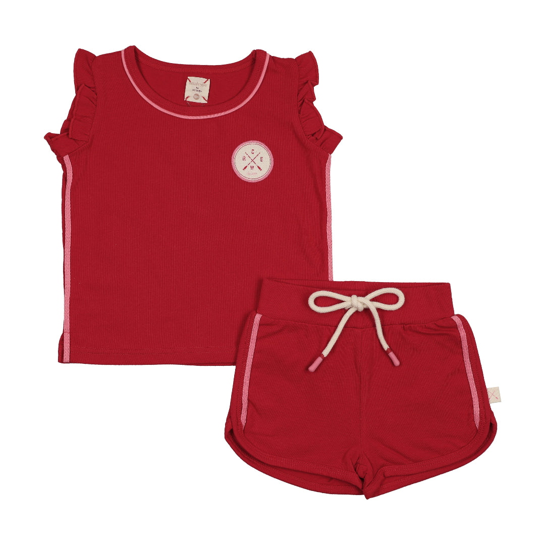 Red Boating Crew Girls Set
