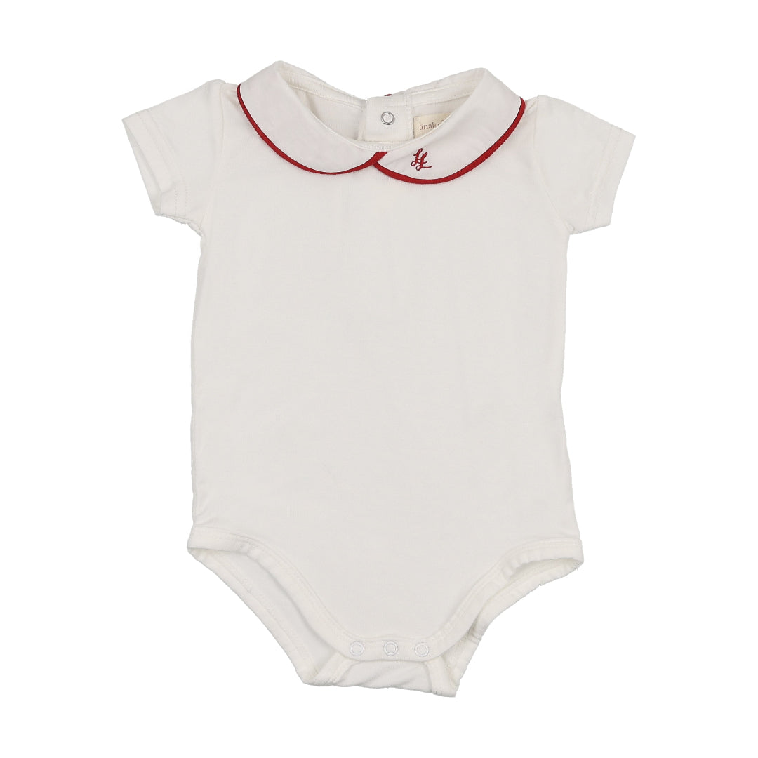 White/Red Peter Pan Onesie with Piping