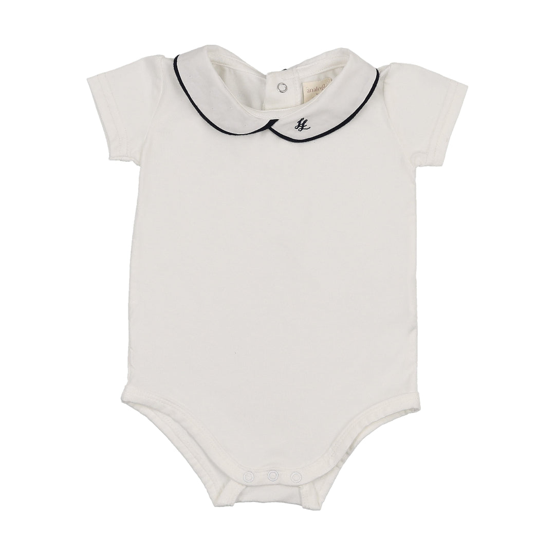 White/Navy Peter Pan Onesie With Piping