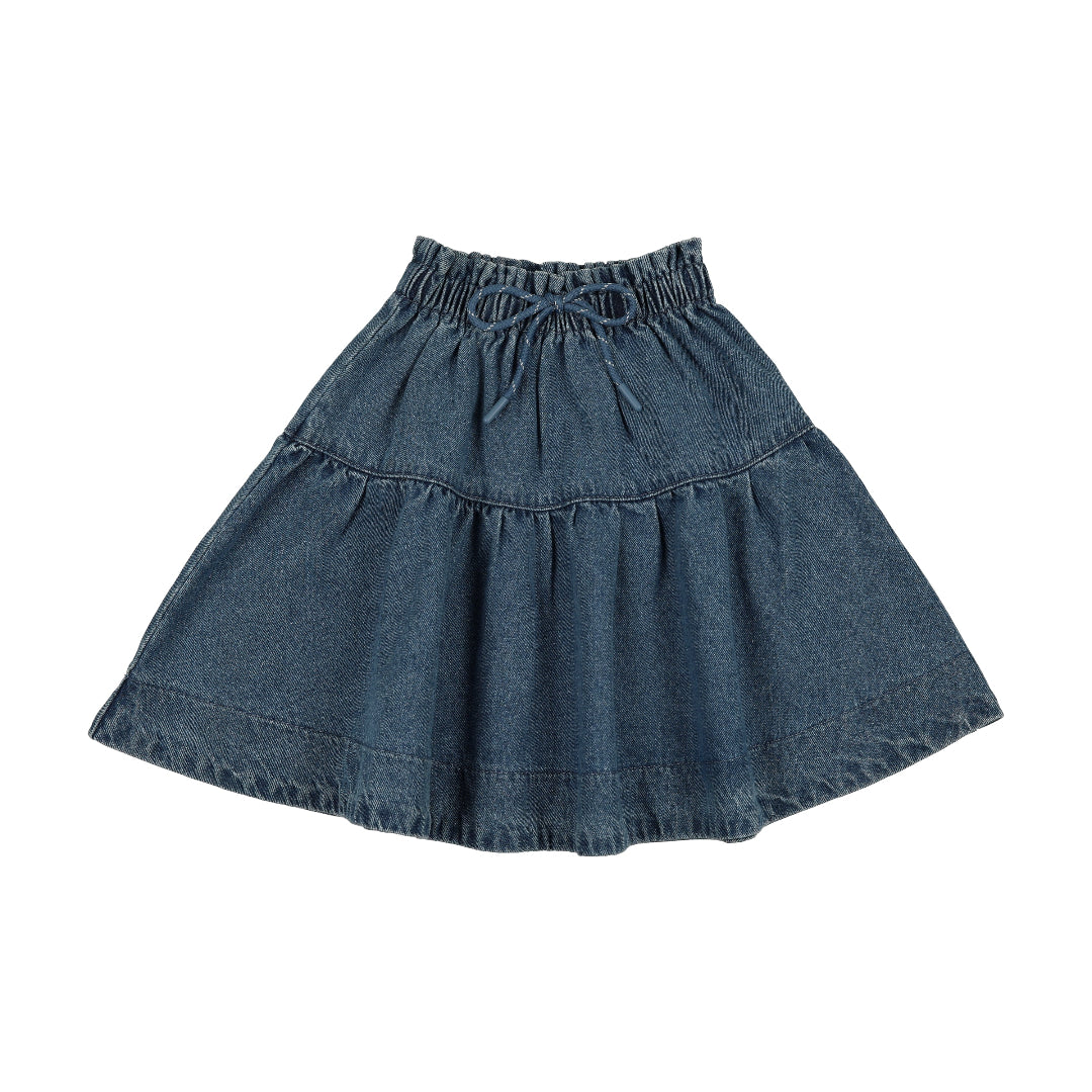 Mid Blue Wash Denim Gathered Skirt