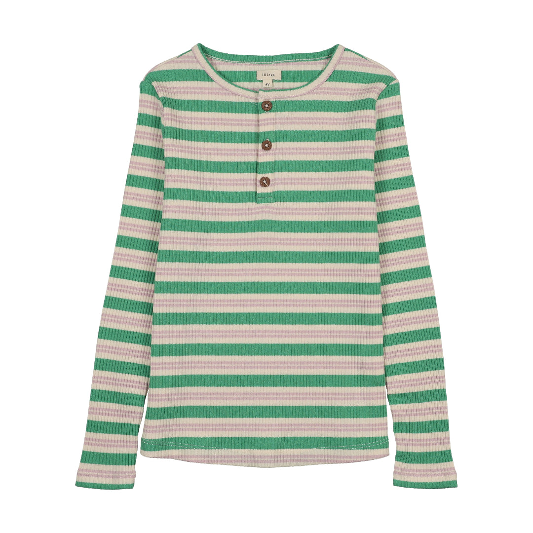 Green/Purple Basic Stripe Henley Shirt