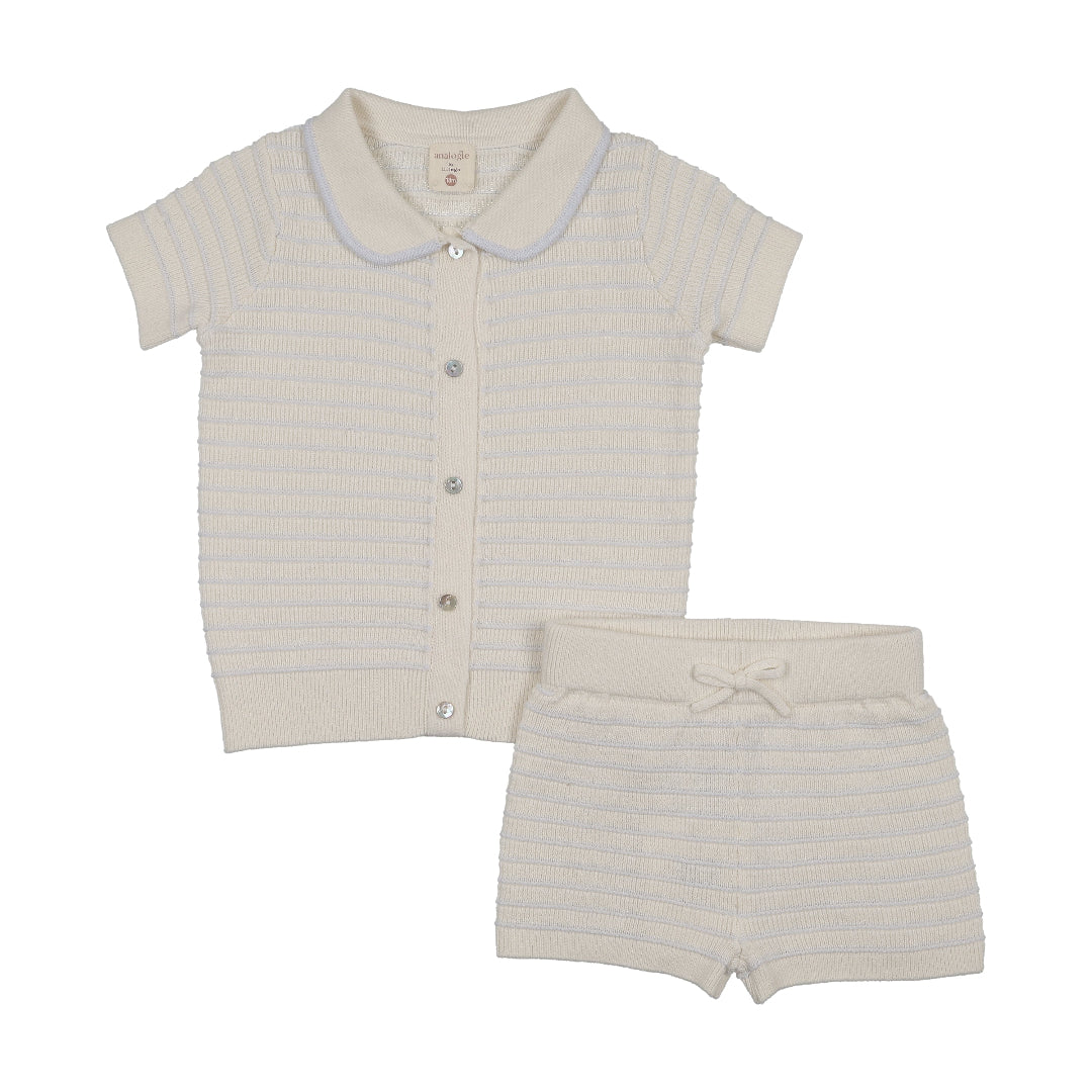 Clear Blue Textured Stripe Knit Set