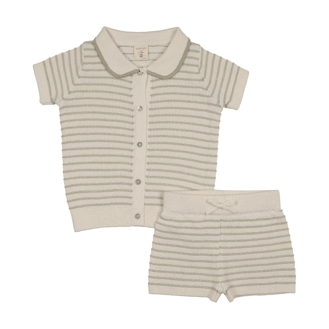 Shrub Green Textured Stripe Knit Set
