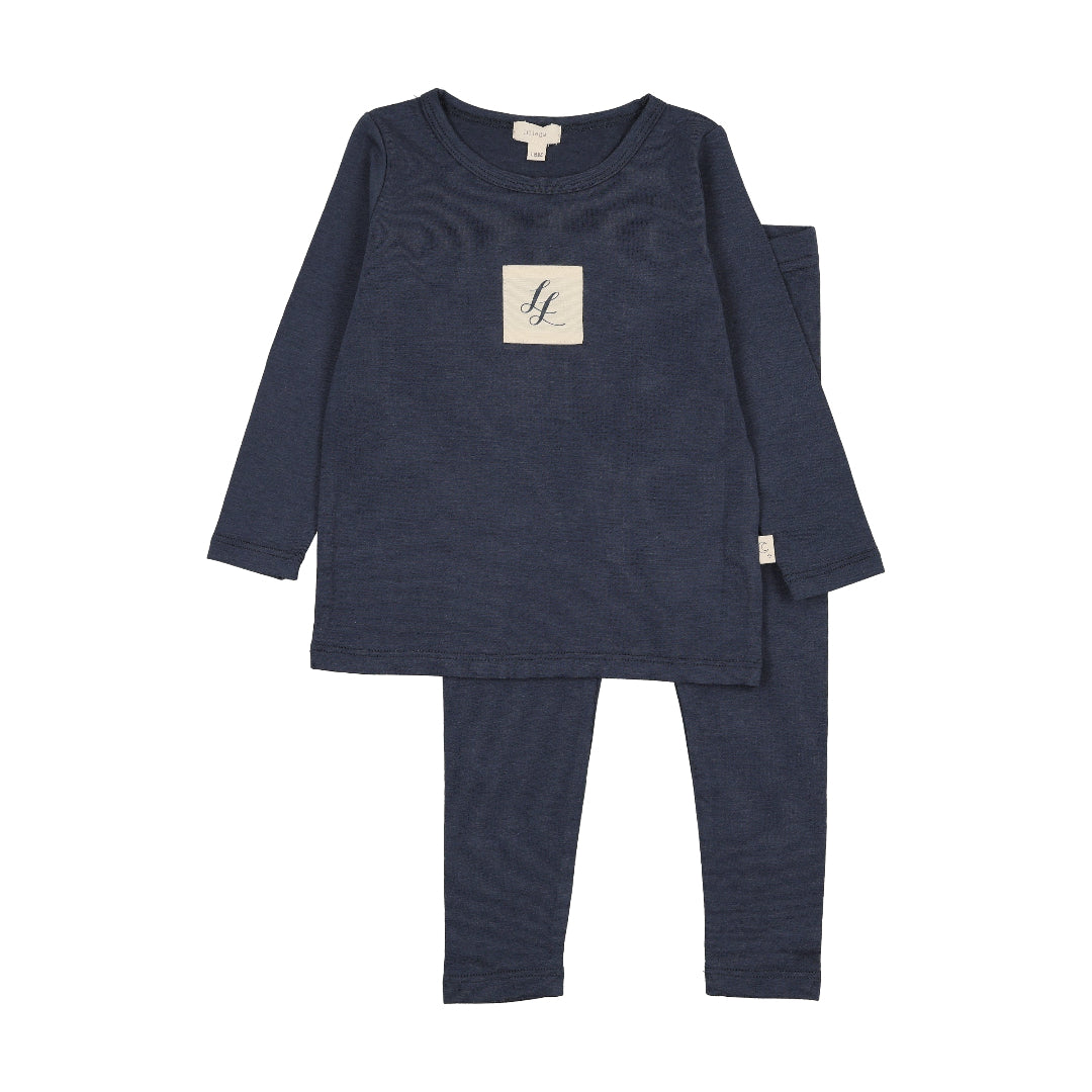 Navy Crest Embroidered Lounge Set