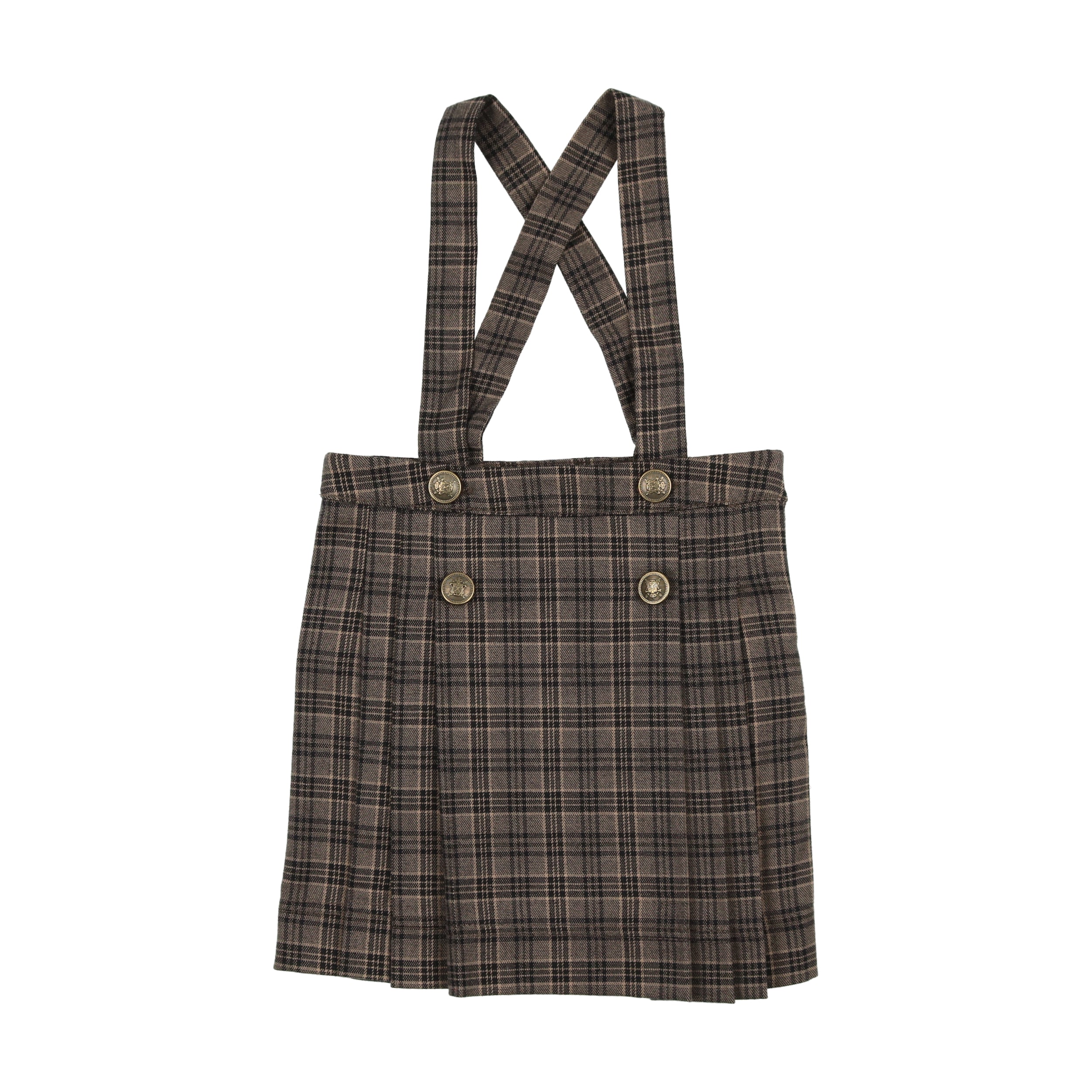 Navy/Brown Plaid Pleated Suspender Skirt