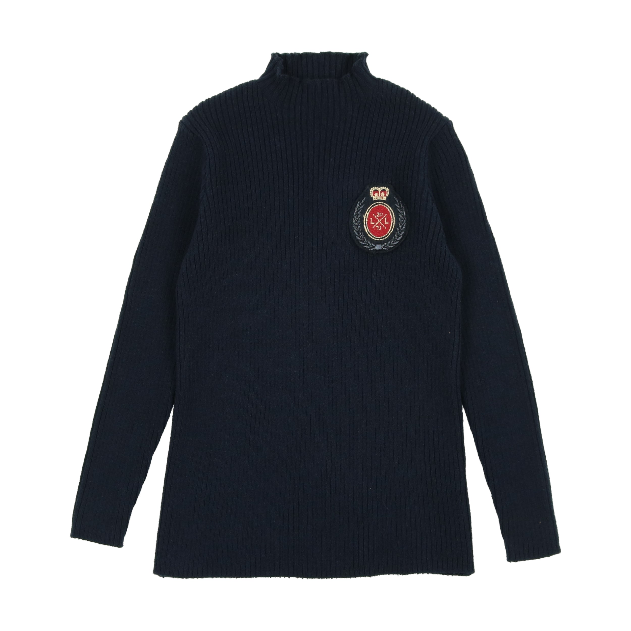 Navy Crest Knit Funnel Neck Sweater