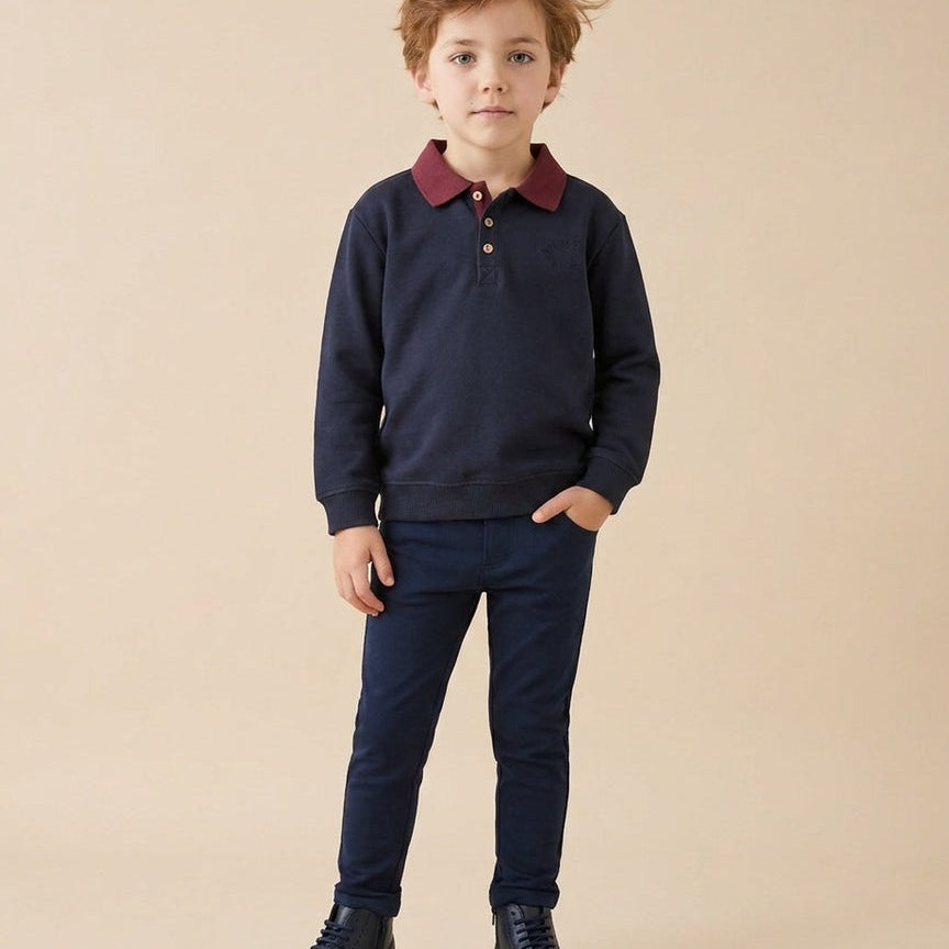 Navy Denim Day Boys Sweatshirt Polo