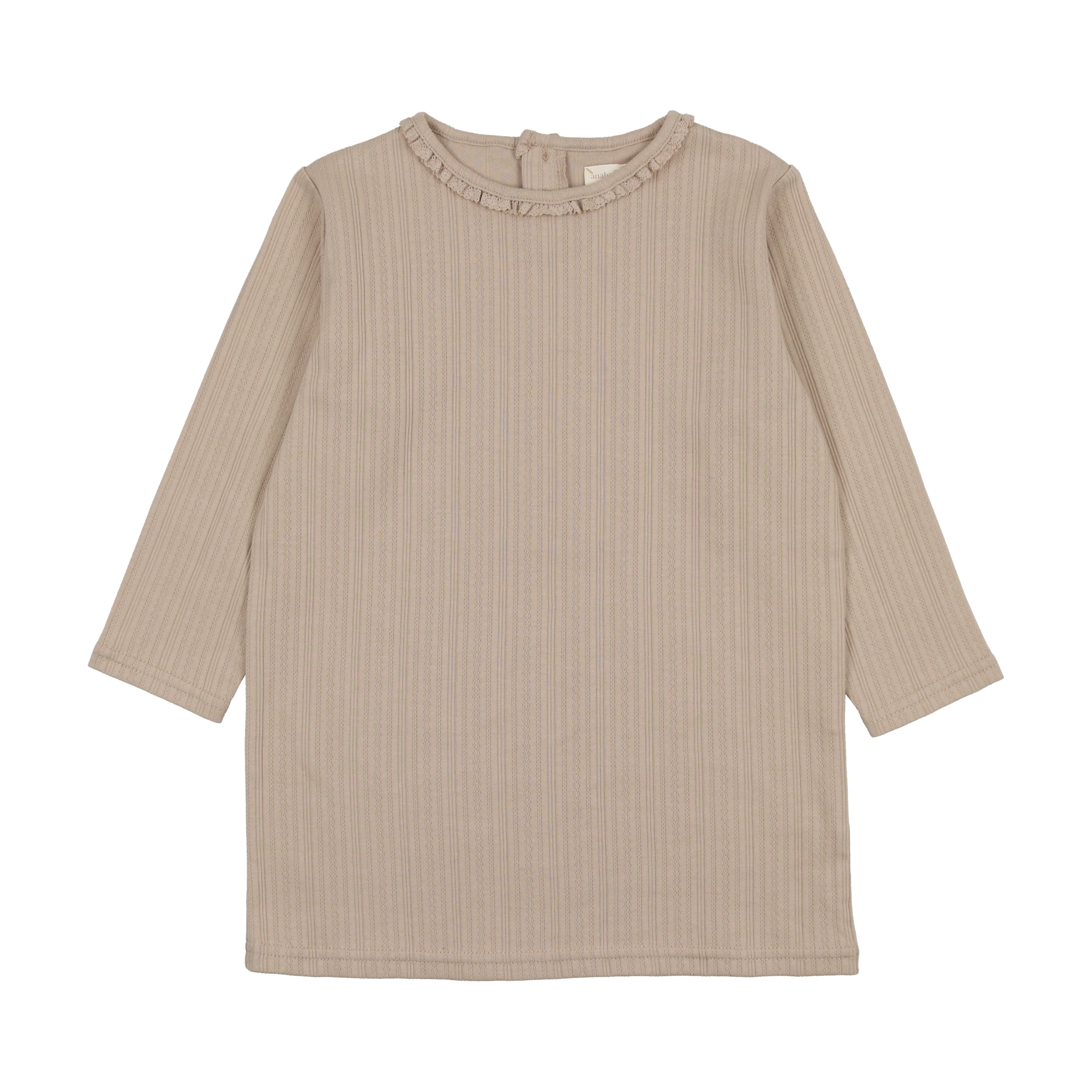 Taupe Pointelle Three Quarter Sleeves T-Shirt