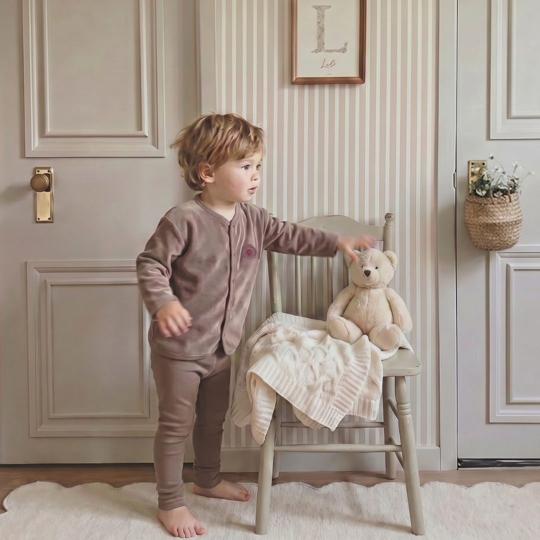 Misty Oat Velour Crest Lounge Set