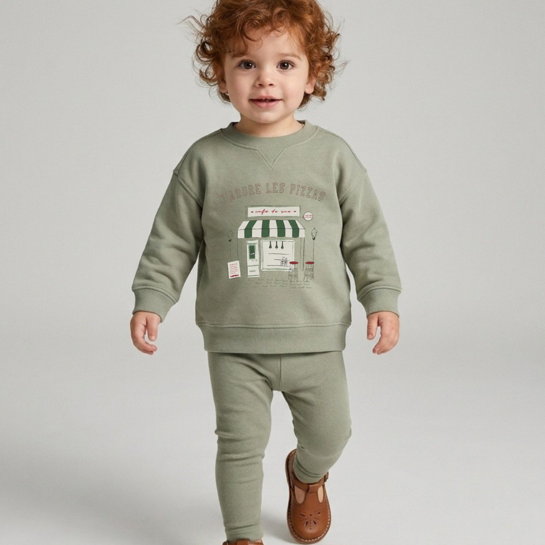 Dried Green Cafe Boy Sweatshirt Set