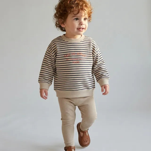 Stripe Print Bold Boy Sweatshirt Set