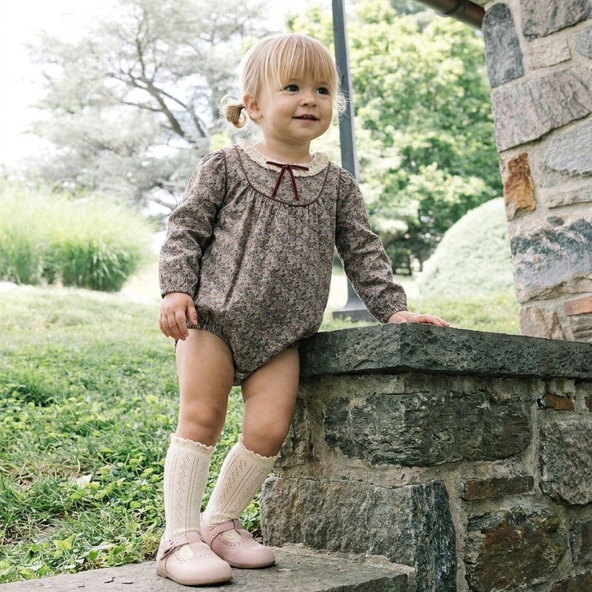 Oxford Tan Print Home Garden Girl Romper