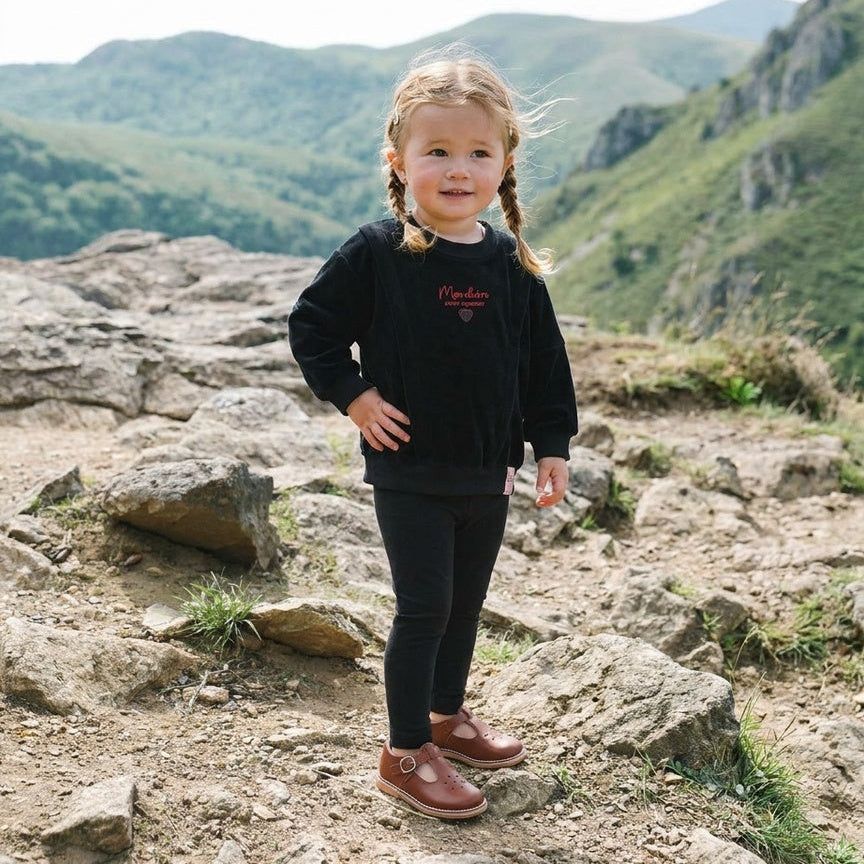 Black Velour Girls Sweatshirt Set