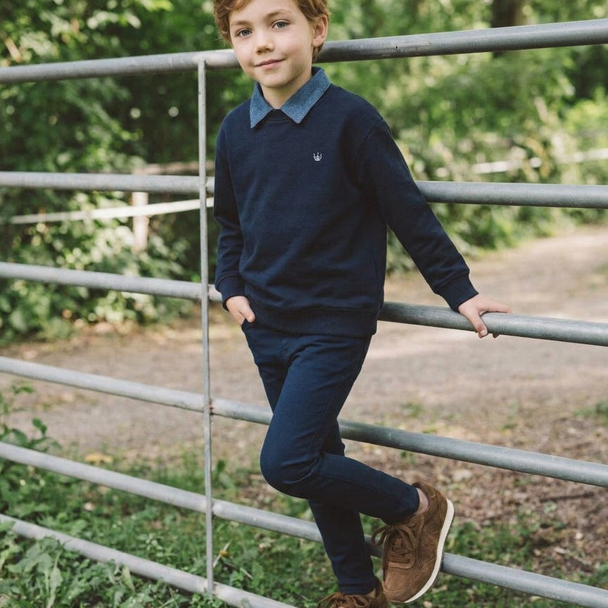 Navy Sweet Campaign Denim Removeable Collar Sweatshirt