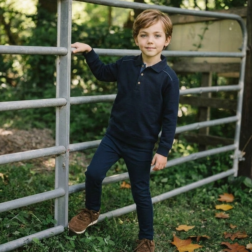 Navy Sweet Campaign Denim Trim Polo Sweatshirt